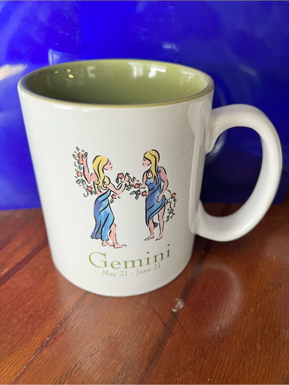 Gemini Zodiac Ceramic Mug - White with Green Interior-Heavy